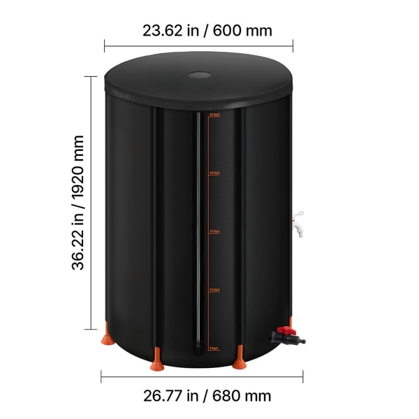 Regntunna, 250 L hopfällbart regnvattenuppsamlingssystem, 60x90 cm, svart, PVC