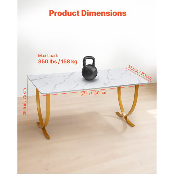 Skrivbord för chef, 160x80x75 cm, vit och guld, kontorsmöbler
