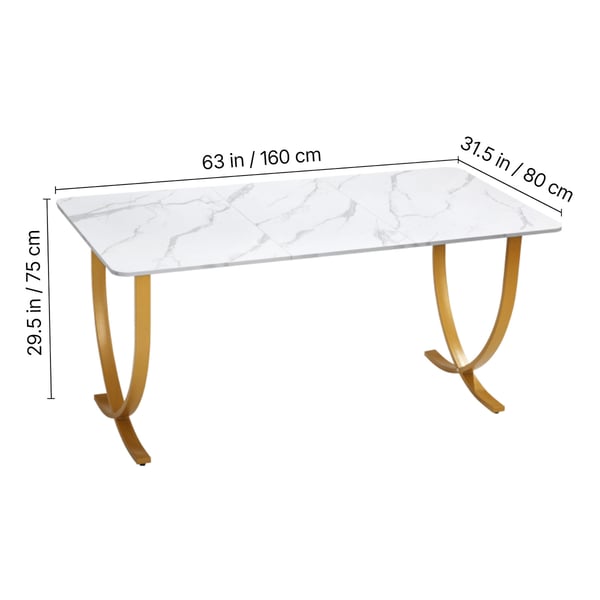 Skrivbord för chef, 160x80x75 cm, vit och guld, kontorsmöbler