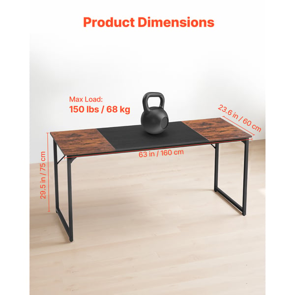 Skrivbord, 160x60x75 cm, Brun och Svart, Metallram