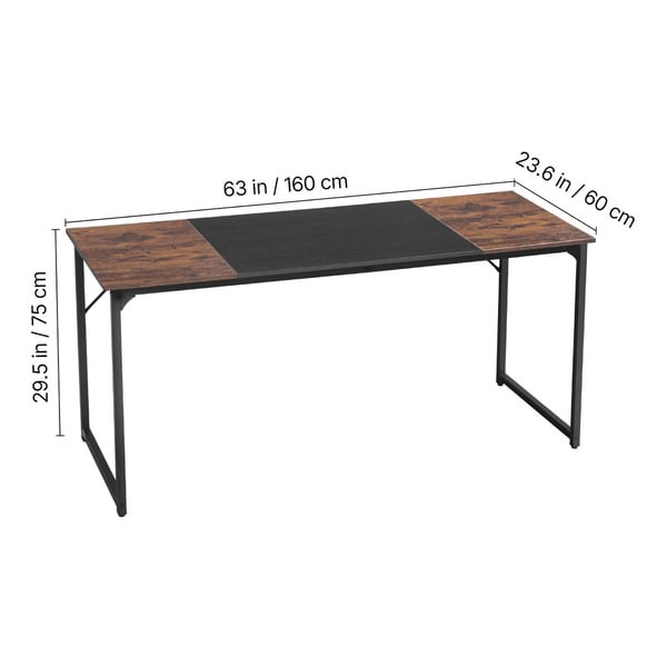 Skrivbord, 160x60x75 cm, Brun och Svart, Metallram