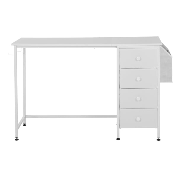 Skrivbord, 120x50x75 cm, Vit, Lådor i tyg, Metallram