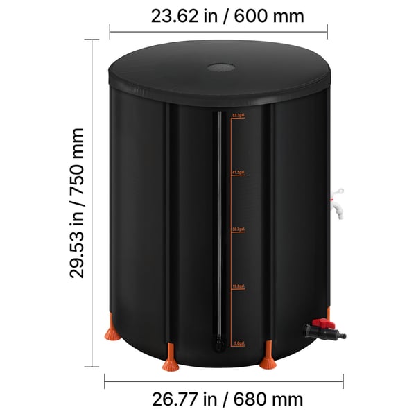 Regntunna, 201 L, 60x73 cm, Svart, PVC