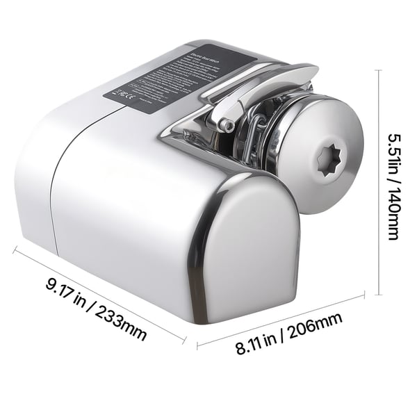 Ankarspel, Horisontell 12V DC 600W, 233x206x140 mm, Rostfritt stål