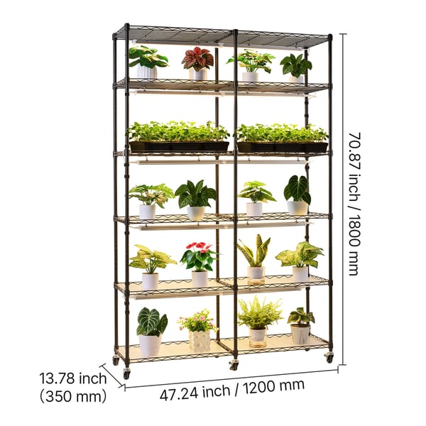 Plantehylde, 6-niveaus dobbelt række indendørs planteholder, 120x35x180 cm, metal
