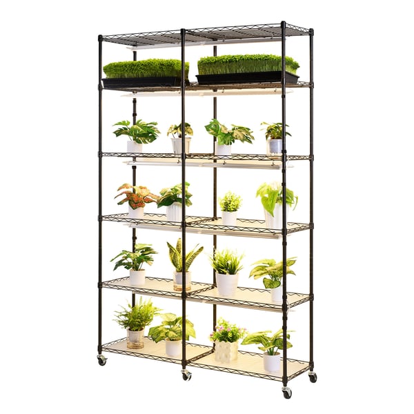 Plantehylde, 6-niveaus dobbelt række indendørs planteholder, 120x35x180 cm, metal