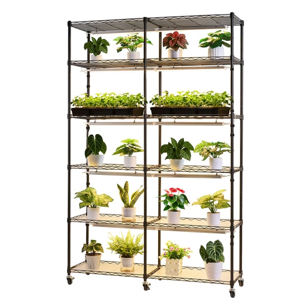 Plantehylde, 6-niveaus dobbelt række indendørs planteholder, 120x35x180 cm, metal