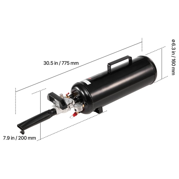 Renkaan reunojen asennustyökalu, 775x160x200 mm, musta, kannettava täyttölaite