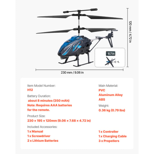 RC Helikopter, 23x19,5x12 cm, Blå, Fjärrstyrd Leksak