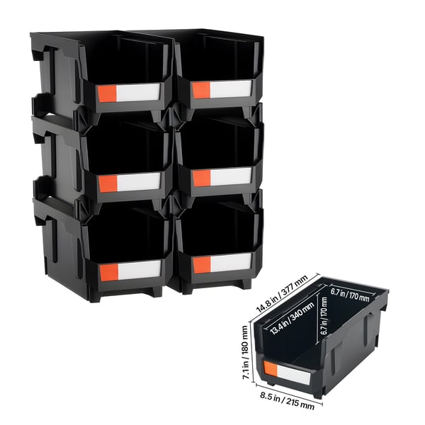 Opbevaringskasser, Stabelbare plast opbevaringskasser 37,7x21,5x18 cm, Sort, Plast