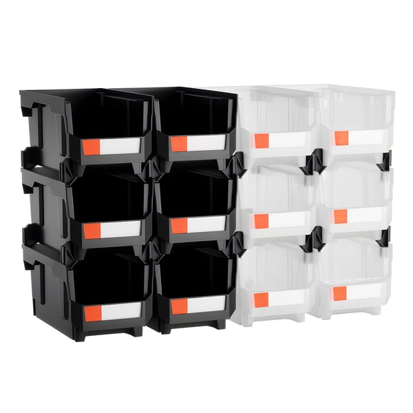 Opbevaringskasser, Stabelbare plastbeholdere 37,7x21,5x18 cm, Sort Transparent, Opbevaring