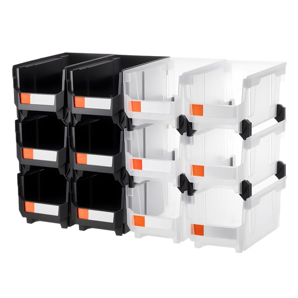 Opbevaringskasser, Stabelbare plastbeholdere 37,7x21,5x18 cm, Sort Transparent, Opbevaring