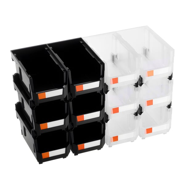 Opbevaringskasser, Stabelbare plastbeholdere 37,7x21,5x18 cm, Sort Transparent, Opbevaring