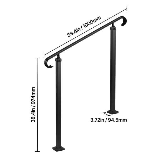 Handledare, Justerbar 2-3 steg, 100x9.5x97.4 cm, Svart, Kolfiberstål
