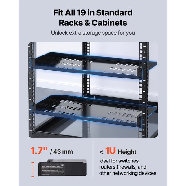 Server rack hylde, 4-pak, 254 mm dybde, sort, stål
