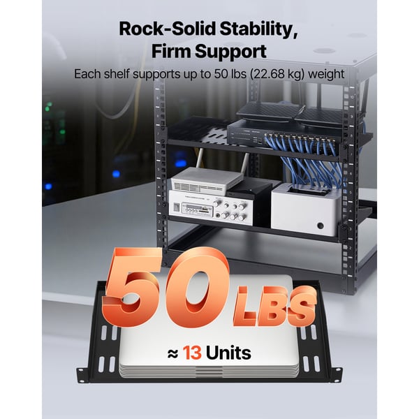 Server rack hylde, 4-pak, 254 mm dybde, sort, stål