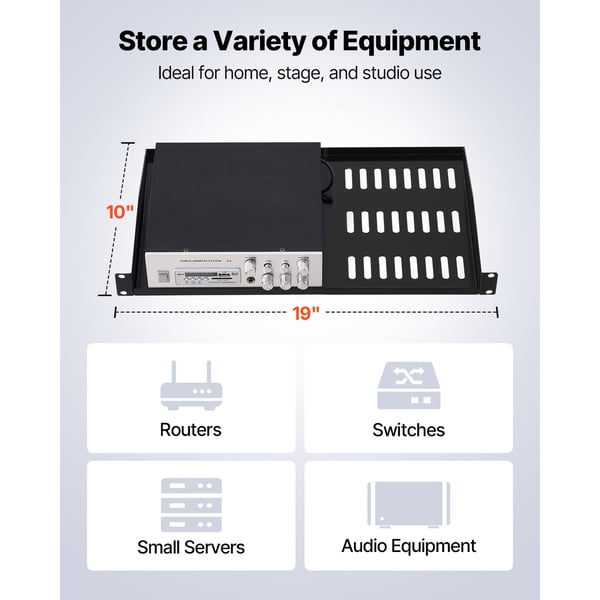 Server rack hylde, 4-pak, 254 mm dybde, sort, stål