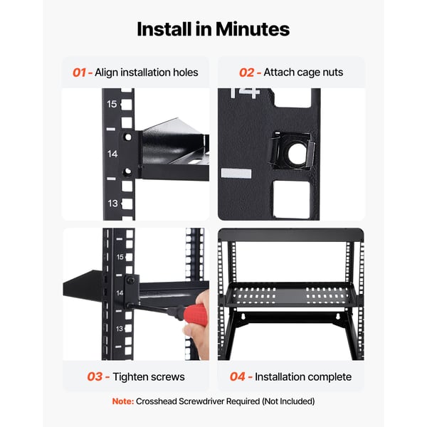 Server rack hylde, 4-pak, 254 mm dybde, sort, stål