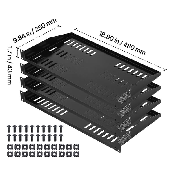Server rack hylde, 4-pak, 254 mm dybde, sort, stål