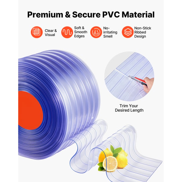 PVC-remsgardin, 45,7x0,3 m, Klar, Räfflad plast, Dörröppningsskydd