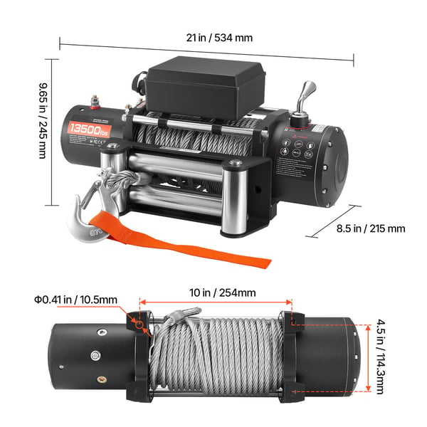 Elektrisk spil, 6100 kg bæreevne, 534x160x215 mm, ståltov