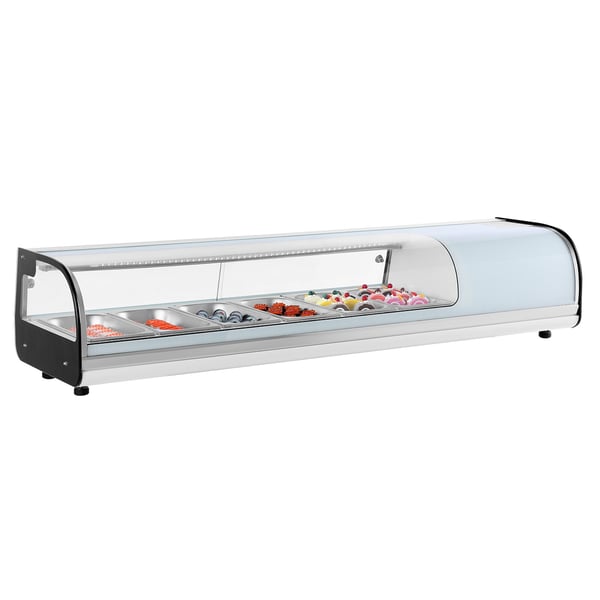Sushi udstillingskøleskab, 151x42.5x29 cm, 62L, buet glas