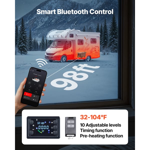 Diesel-ilmalämmitin, 8KW kannettava Bluetooth-ohjaus, 56.6x40x32.1 cm, musta, lämmityslaite