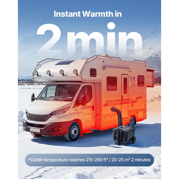Diesel-ilmalämmitin, 8KW kannettava Bluetooth-ohjaus, 56.6x40x32.1 cm, musta, lämmityslaite