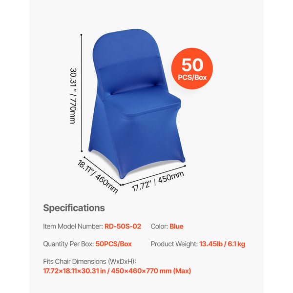 Tuolinpäälliset, 50 kpl, 45x46x77 cm, sininen, polyesteri spandex