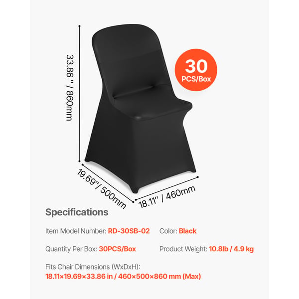 Stolsöverdrag, 30-pack, 46x50x86 cm, Svart, Polyester Spandex