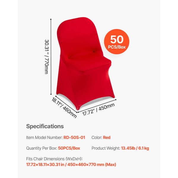 Stolbetræk, 50-pak, 45x46x77 cm, Rød, Polyester Spandex