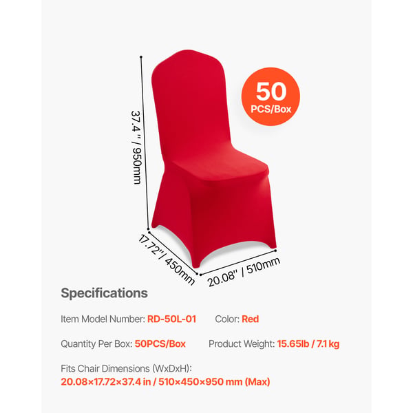 Stolsöverdrag, 50-pack, 51x45x95 cm, Röd, Polyester Spandex