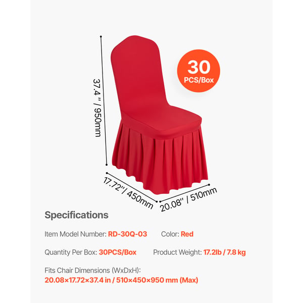 Tuolinpäälliset, 30 kpl, 51x45x95 cm, punainen, polyesteri spandex
