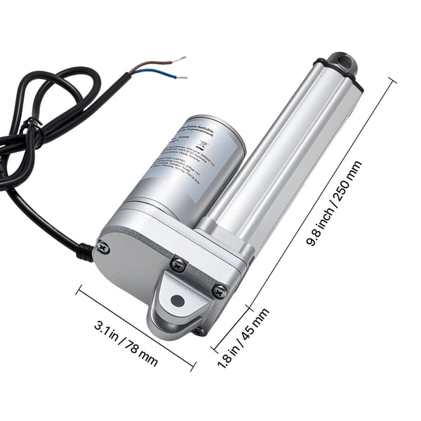 Lineær aktuator, 101,6 mm slag 3000N 5 mm/s IP65, 250x78x45 mm, aluminium