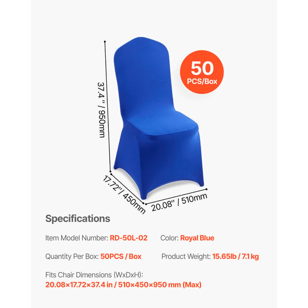 Tuolinpäälliset, 50 kappaletta, 51x45x95 cm, sininen, polyesteri spandex