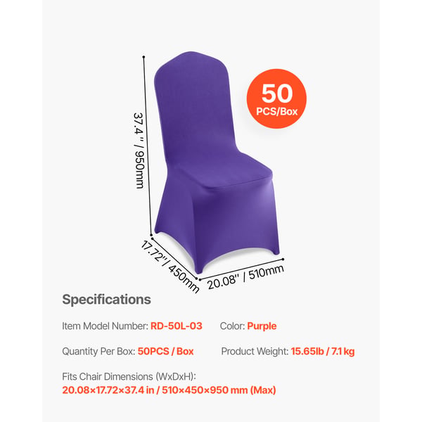 Tuolinpäälliset, 50 kpl, 51x45x95 cm, violetti, polyesteri spandex
