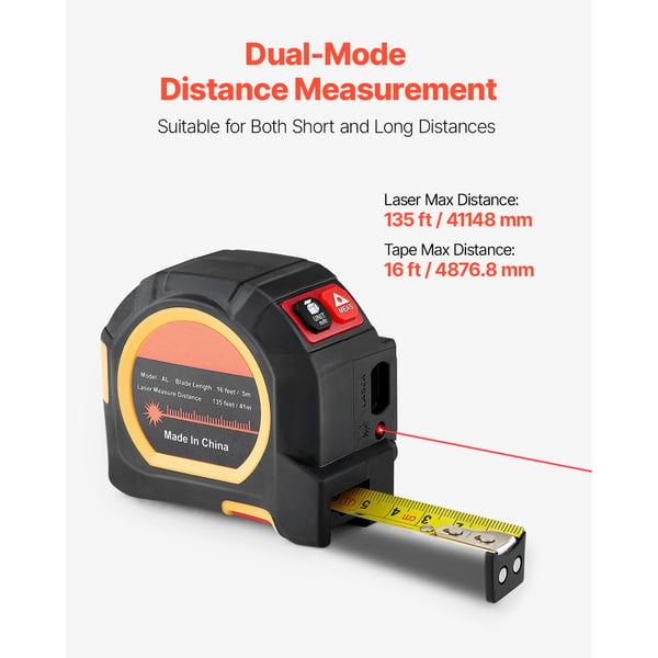 Laser afstandsmåler, 2-i-1 genopladelig 41m & 4,8m magnetisk, 82x75x50 mm, måleværktøj