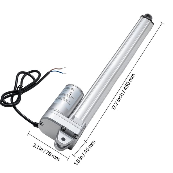 Linjär ställdon, 304.8 mm slaglängd 3000N 5 mm/s IP65, 450x78x45 mm, Aluminium