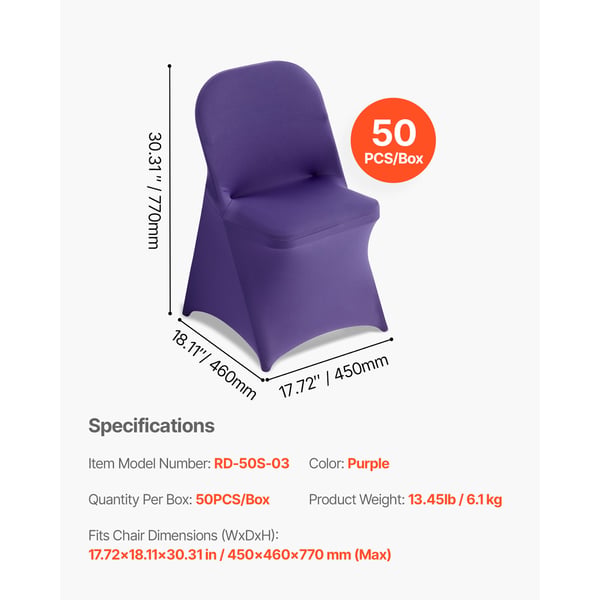 Stolsöverdrag, 50-pack, 45x46x77 cm, Lila, Polyester Spandex