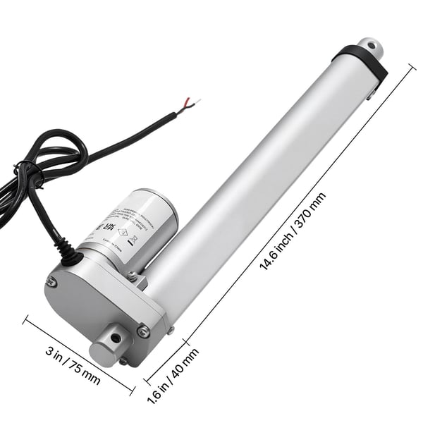 Lineaarinen toimilaite, 250 mm iskunpituus 15 mm/s 1000N, 370x75x40 mm, alumiini