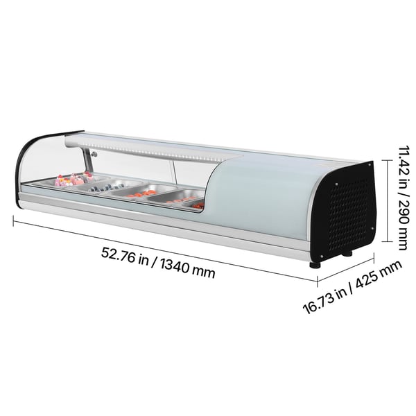 Sushi udstillingskøleskab, 134x42.5x29 cm, buet glas