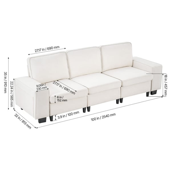 Sohva, Moduulisohva säilytystilalla 81.3x254x91 cm, Valkoinen, Samettikangas
