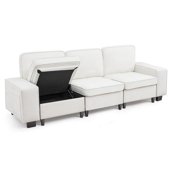Sohva, Moduulisohva säilytystilalla 81.3x254x91 cm, Valkoinen, Samettikangas