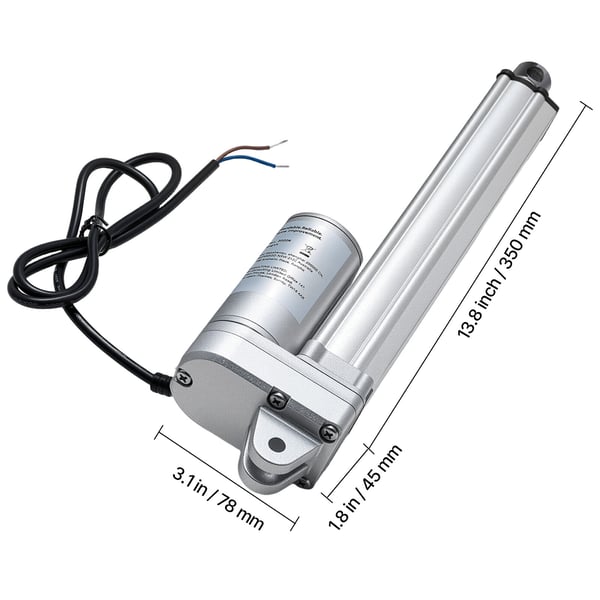 Lineær aktuator, 203,2 mm slag, IP65 vandtæt, 350x78x45 mm, aluminium