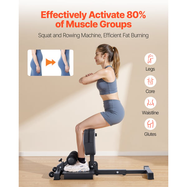 Sissy squat maskine, 115x48.9x73 cm, sort, sammenklappeligt fitnessudstyr