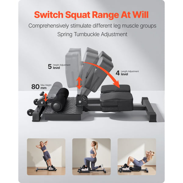 Sissy squat maskine, 115x48.9x73 cm, sort, sammenklappeligt fitnessudstyr