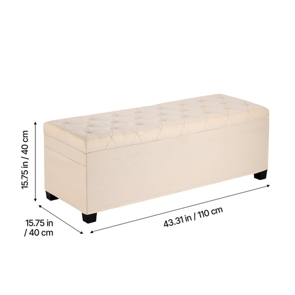 Förvaringspall Bänk, 110x40x40 cm, Beige, Klädd i linne med förvaring