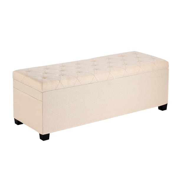 Förvaringspall Bänk, 110x40x40 cm, Beige, Klädd i linne med förvaring