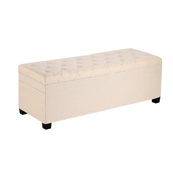 Förvaringspall Bänk, 110x40x40 cm, Beige, Klädd i linne med förvaring