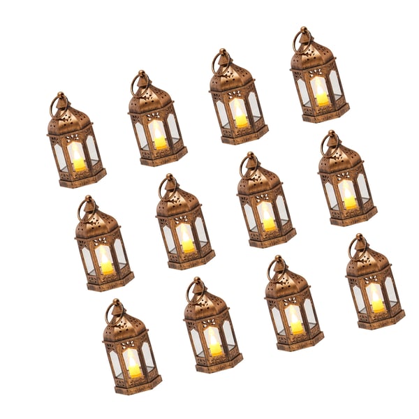 Kynttilälyhtysetti, 12 kappaletta, 6.5x6.5x12.8 cm, pronssi, LED-liekitön